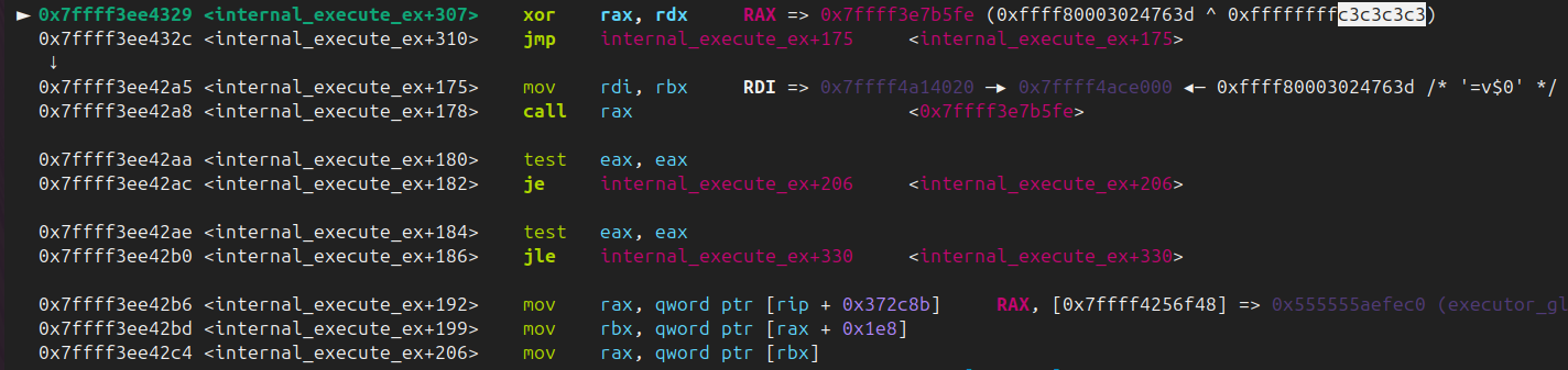 XOR sequence that reconstructs handler addresses before dispatch