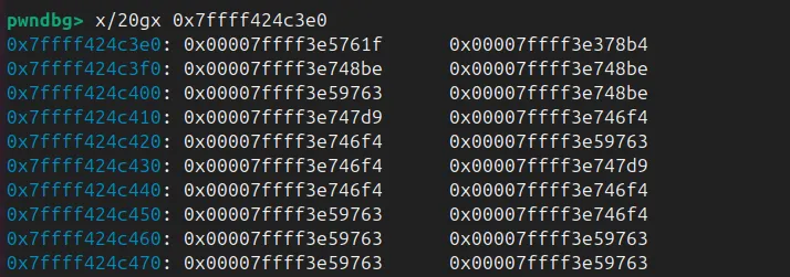 Runtime view of the zend_opcode_handlers buffer in memory